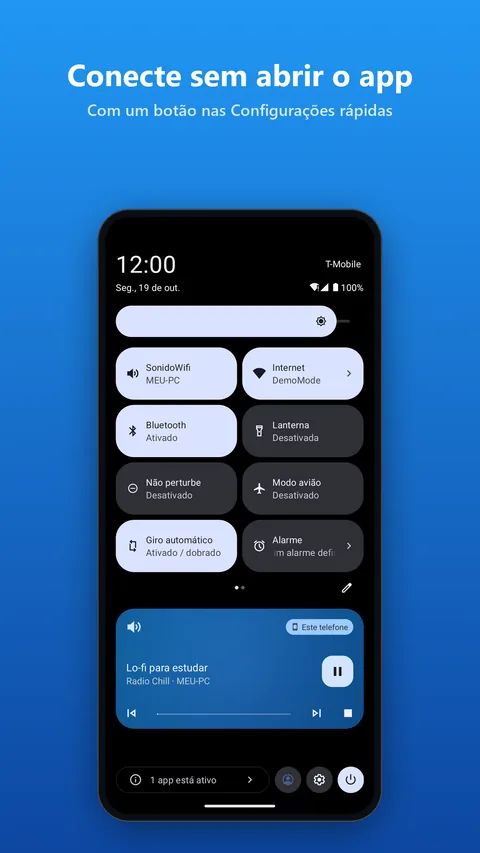 Botão nas Configurações rápidas